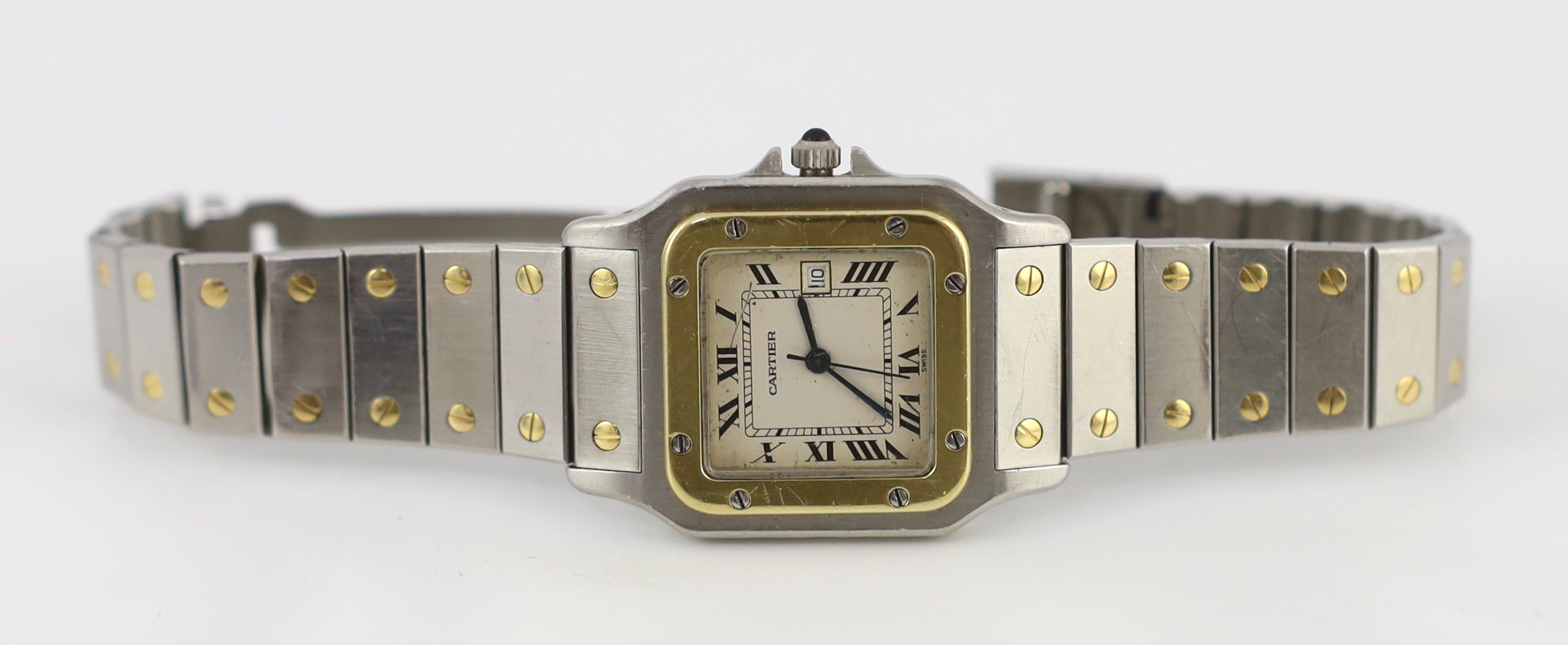 A gentleman's stainless steel and gold Santos De Cartier automatic wrist watch